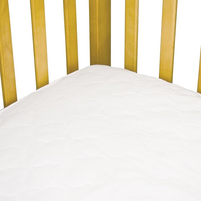 Sealy Baby Stain Protection Fitted Waterproof Infant Crib Mattress Protector Pad and Toddler Bed Cover, Durable and Comfortable Topper, Machine Washable and Dryer Friendly, 52” x 28”- White