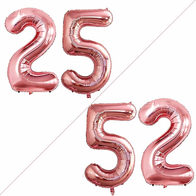 GOER Number 25 Balloons for 25th Birthday Party Decorations,42 Inch Jumbo Foil Helium 52 Balloons for 52nd Birthday Party Decoration (Rose Gold)