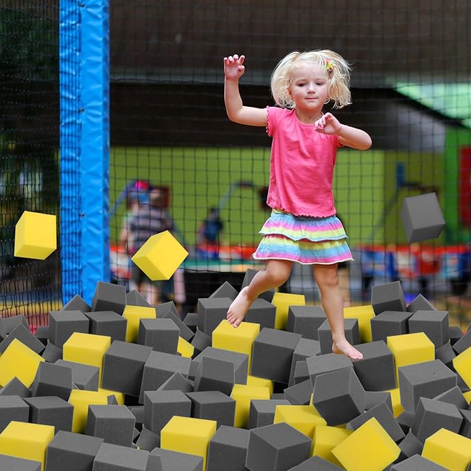 Foam Pit Cubes, 24 PCS 5 Inches Gymnastics Foam Blocks Trampoline Blocks, Multi-Sport Protective Padding for Gymnastics, Trampoline, Parkour, Skate Parks & BMX - Dark Grey & Yellow