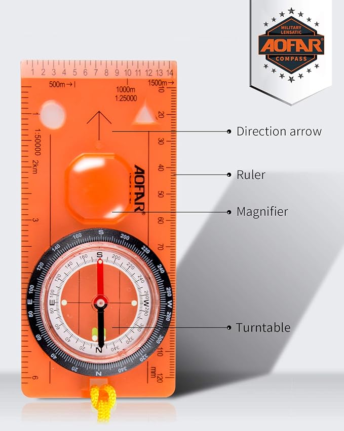 AOFAR Orienteering Compass for Kids, Lightweight and Portable, Survival Compass for Navigation, Backpacking, Camping, Hiking, and Hunting