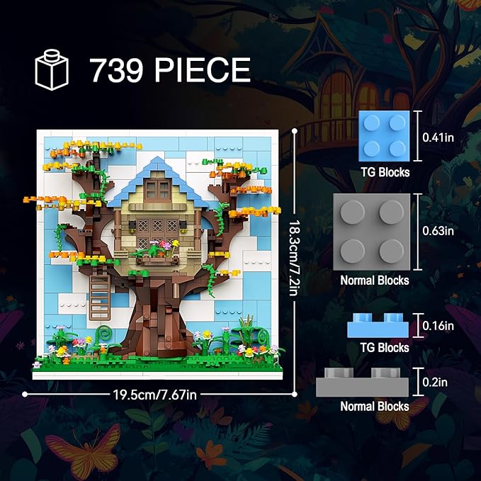 Micro Brick Eif Tree House Building Set, 3D Wall Art Home Office Decoration or Table Display, Creative Building Craft Set, Ideas Gift Building Toy for Adults,Teens Ages 8+ Kids