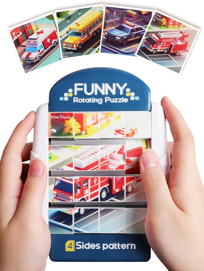 16-Piece Rotating Puzzles for Kids 4-6, Toddlers Puzzles 3-4, Road Trip, Airplane Activities Game, Travel Toys - Brain Teaser, Fine Motor Skills - Birthday Gifts Boys Girls - Special Vehicle