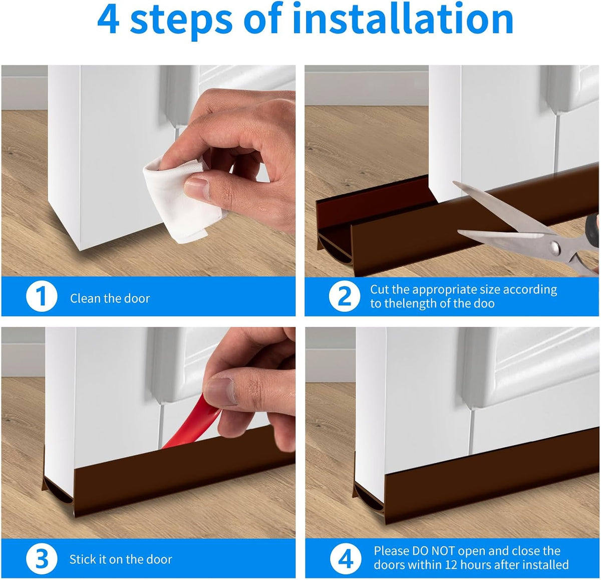 2 Pack Door Draft Stopper, 39” Length Cuttable Under Door Seal, Strong Adhesive Door Sweep for Exterior and Interior Doors (Brown)