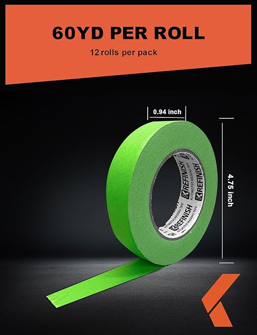 Painters Tape for Car Paint Green No Residue Automotive Masking Tape for Automotive Painting - Heat Resistant for Paint Booth,0.94 Inches X 60 Yards, 12 Rolls