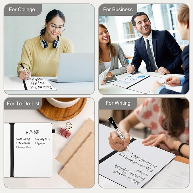 AGM Portable White Board Dry Erase Notebook, 12" x 9" Double Sided Folding Whiteboards with 3 Pens, Small Travel Dry Erase Board Skin-Friendly Material for Study, Meeting, Planning, Tuscan
