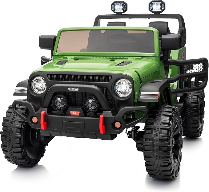 2 Seater Ride on Toy Car for Kids, 24V 4WD Ride-on Truck Kids Electric Car with Remote Control, 4x200W Motors - Army Green