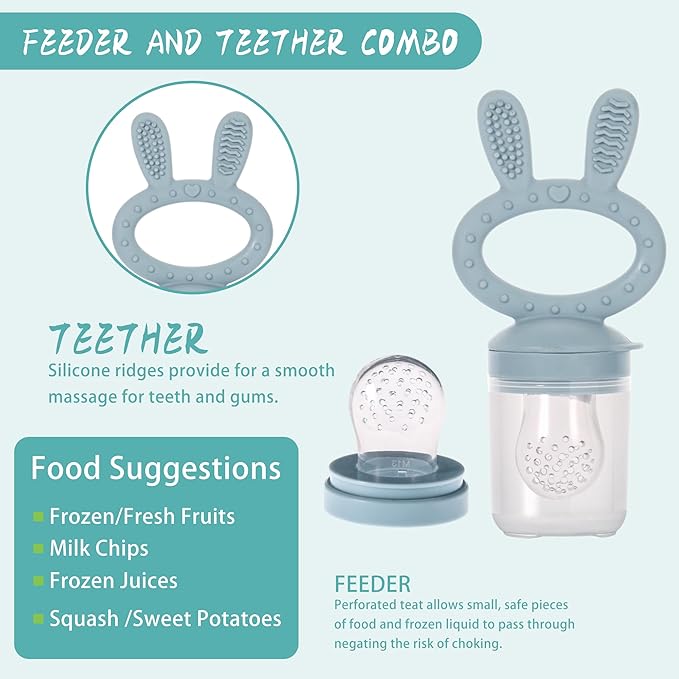 WAJIAYON Easter Bunny Baby Breastmilk Popsicle Molds & Baby Fruit Feeder,Infant Food Freezer Tray Storage Containers, Silicone Teething Pacifier Feeder and Teether for Babies,Moss and Fawn
