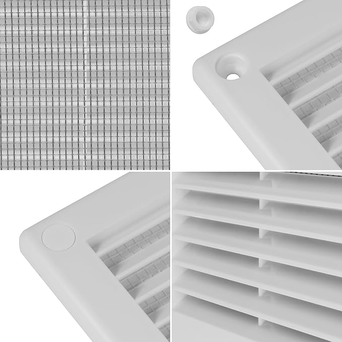 Repa Market 8 x 8 Inch (Outer) White Square Air Vent Cover - Pack of 2 Plastic Fresh Air Intake Vent - AC Cover with Nylon Mesh Screen, Wall, Ceiling HVAC Return Air Register, Modern Soffit Vents