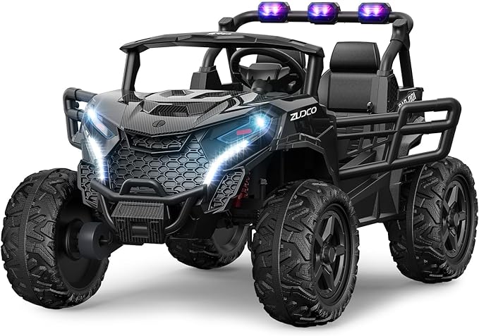 24V 2 Seater Ride on Car Truck, 4x200W, EVA Tires, 4WD/2WD, Rainbow Lights, Remote Control, Shock Absorbers, Bluetooth, Ride On UTV Toy for Kids Ages 3-8, Black