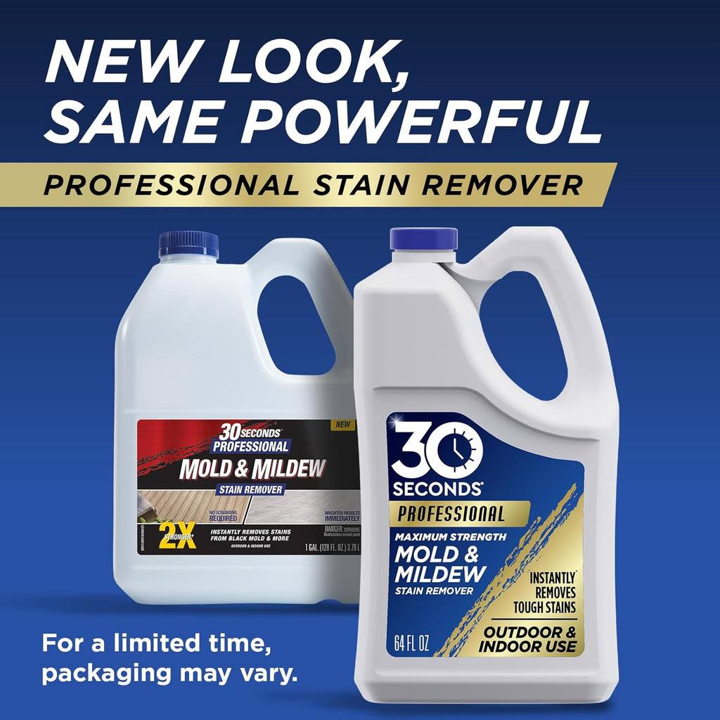 30 SECONDS Pro Mold and Mildew Stain Remover | Scrub Free | Brighter Results Instantly | Ready To Use Refill | 128 fl. oz. - PACKAGING MAY VARY