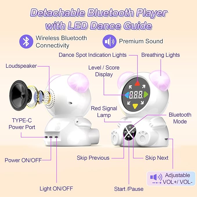 Dance Mat for Kids, Rechargeable Dance Mats for Girls and Boys, Light-up Dancing pad Game with Wireless Bluetooth, Christmas Birthday Gifts Ideas for 3 4 5 6 7 8 9 10 11 12 Year Old Kids