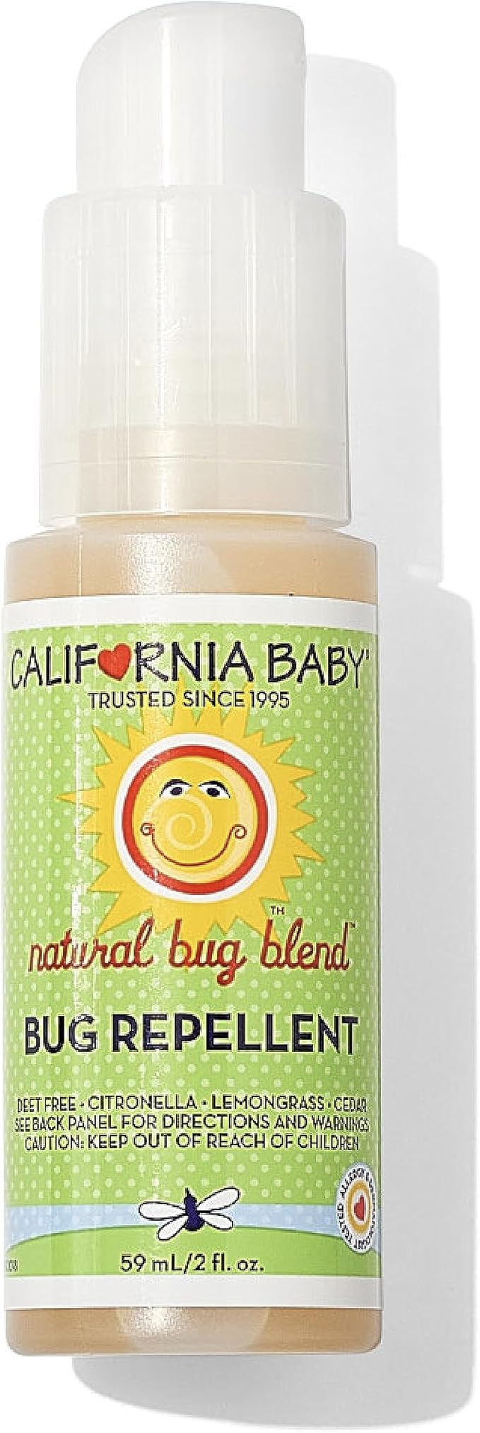California Baby Natural Bug Repellent Spray | Citronella Bug Spray | DEET-Free | Repels Mosquitoes + Bugs | Allergy Friendly | Great Smell | Baby & Adult Insect Repellent Spray | 59 mL / 2 oz.