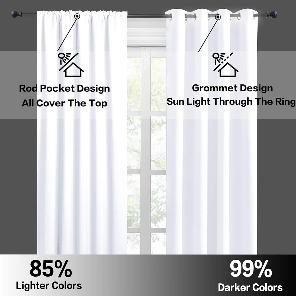 RYB HOME Small Curtains for Kitchen Window - Blackout Privacy Portable Curtain Set for Bedroom Office Bathroom Basement Garage Storage Enclosure RV Bunk, W 34 x L 30 inch, Pure White, 2 Pcs