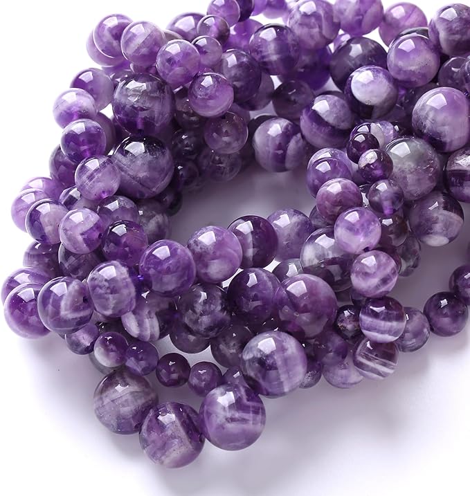 90PCS 8MM Purple Amethyst Dream Lace Beads Natural Quartz Crystal Stone Loose Beads for Jewelry Making DIY Bracelet Grade A+
