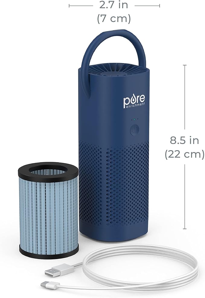 Pure Enrichment PureZone Mini Portable Air Purifier - Cordless True HEPA Filter Cleans Air & Eliminates 99.97% of Dust, Odors, & Allergens Close to You - Cars, School, & Office (Blue)