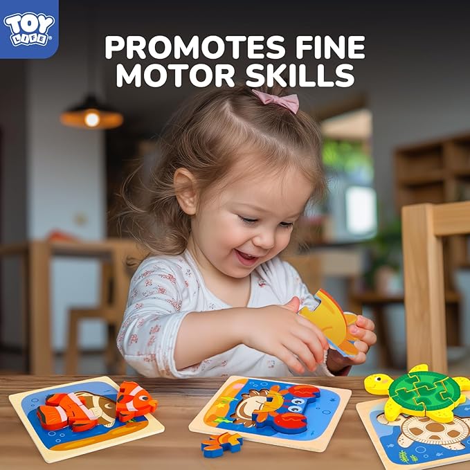 TOY Life Wooden Puzzles for Toddlers 2-4, Sea Animals Puzzles for Toddlers 1-3, Wood Puzzles Educational Montessori Toys Gifts for 1 2 3 Year Old, Baby Kids Learning Toy
