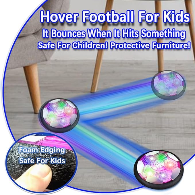 VNVDFLM Hover Soccer Ball Toys for Boys, LED Light Soccer Balls with Soft Foam Bumpers﻿, Indoor Outdoor Air Floating Hover Ball Football Game Kids Gifts Toys for Age 3-12 Year Old Boys Girls（Purple