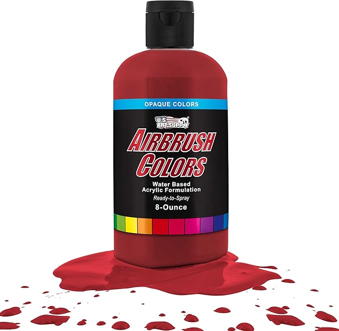 U.S. Art Supply Opaque Crimson Red Acrylic Special Effects Airbrush Paint - 8oz Ready to Spray Air Brush Paint for Nails, Models, Fabric - Water-Based Air Brush Painting