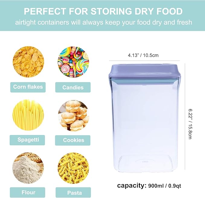 Airtight Food Storage Container - 0.9qt / 900ml Square Pop Containers With Lids, Bpa Free Stackable Container for Coffee Cereal Flour Spaghetti Rice Kitchen Organizer