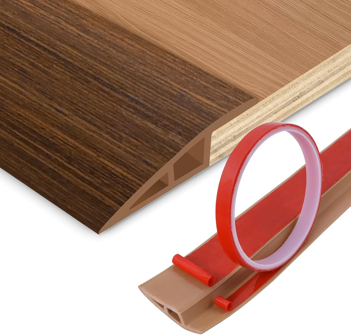 Floor Transition Strip Vinyl Door Threshold Ramp Self Adhesive Carpet Edging Strip Doorway Edge Trim, Overlap Edge Reducer for Laminate Carpet, Floor, Tile (Brown Wood Grain, 3/5" to 4/5", 3.3Ft)