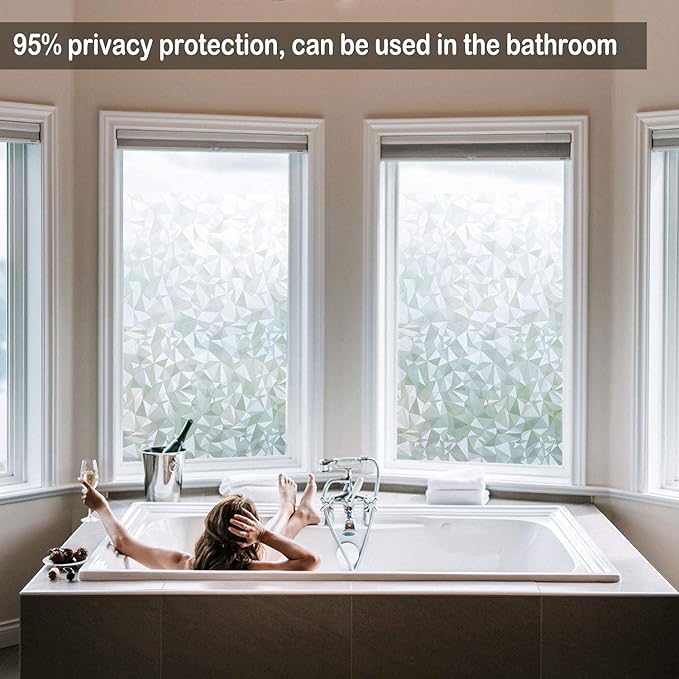 Niviy 3D No Glue Static Cling Window Films Privacy Cut Glass Window Sticker for Bathroom Office Kitchen Window Decor 35.4"x 157"