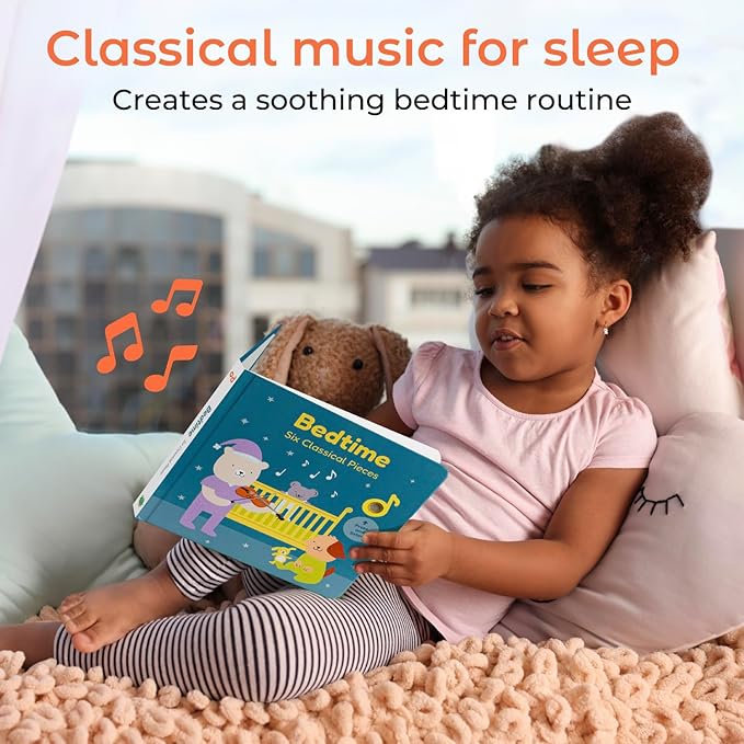Cali's Books Bedtime Musical Book for Babies and Toddlers 1-3 – USB-C Rechargeable – 6 Classical and Relaxing Pieces | Sound Book for Sleep & Relaxation