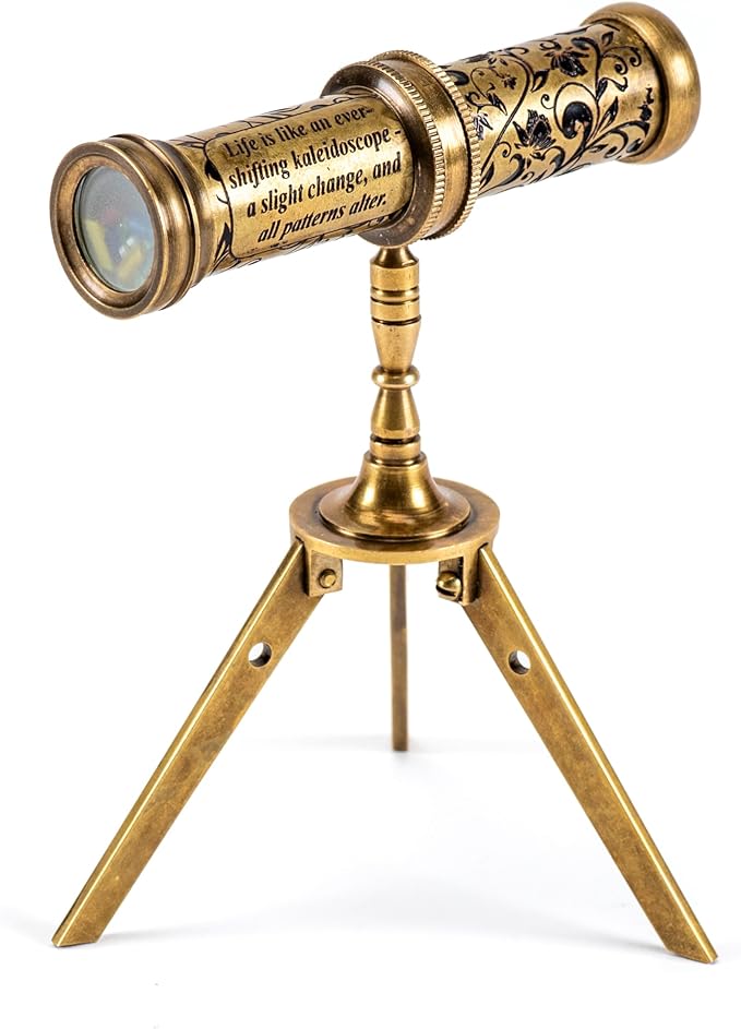 Antique Brass Kaleidoscope Gift for Kids and Adults, Vintage Collection for Birthday, Unique Gift Idea and Decor (with Stand, One)
