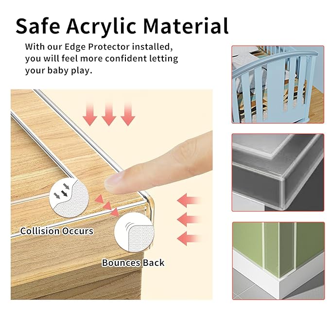 3Pack Soft Corner Protectors for Furniture Strip,2 in x 9.84 Ft,Wall Corner Bumper Tape,Desk Edge,Baseboard Protector,Clear Cabinet Door Protector Edge Guard,Crib Rail Covers for Teething