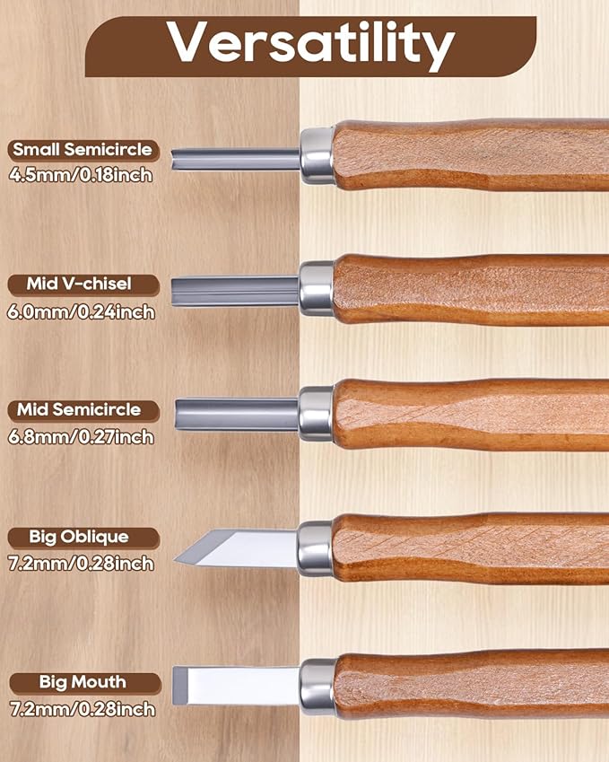 UCEC 5 Pack Linocut Wood Carving Tools Set Linoleum Hand Wood Carving Kit Whittling Knives V-chisel Angled Gouge Half Round Woodcarving Tools Set Whittling Kit for Linocut Printmaking Supplies Gift