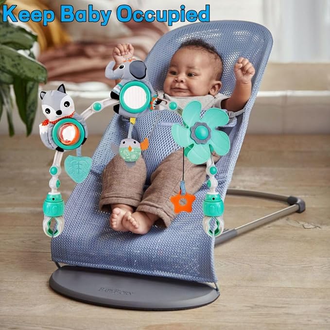 Baby Stroller Arch Mobile, Adjustable Musical Arch Toys Mobile for Crib with Universal Clamps, Versatile Activity Toy Bar for Bouncer Infant Car Seat Toys 0 6 Months Mobile for Bassinet Swing - Gray