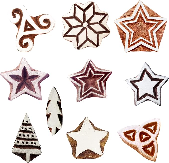 Royal Kraft Star Wooden Printing Stamps (Set of 10) - DIY Henna Fabric Textile Paper Clay Pottery Blocks Htag2174