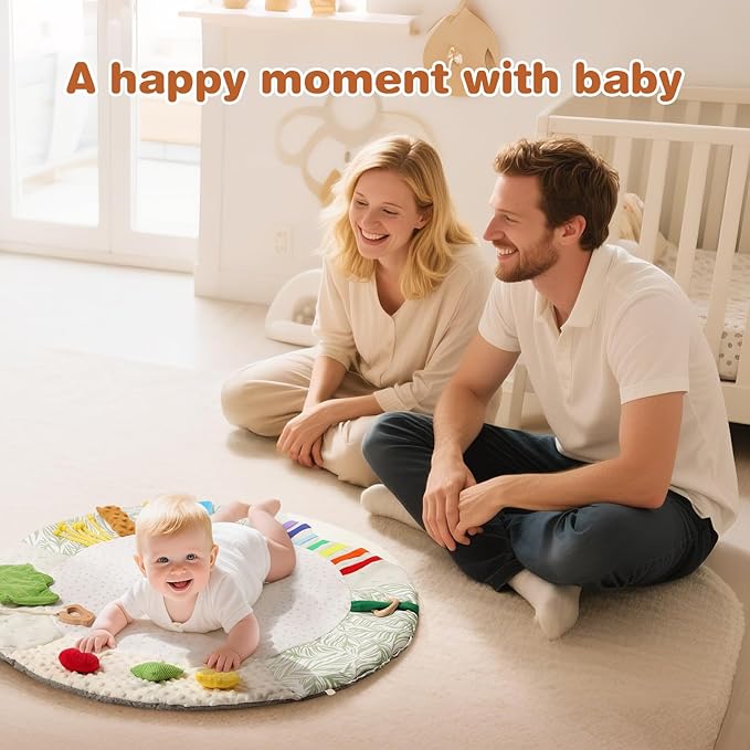 Montessori Baby Play Mat for Early Learning, Tummy Time Playmat, Activity Mat with 5 Development Zones, for Motor Skills & Sensory Development, Baby Essentials Gift