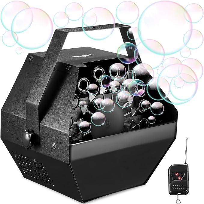 Theefun Bubble Machine: Remote Control 750ML Metal Bubble Blower Machine with High Output, Plug-in Automatic Bubble Maker Bubble Toys for Parties Wedding Birthday Indoor Outdoor Use with AC Adapter