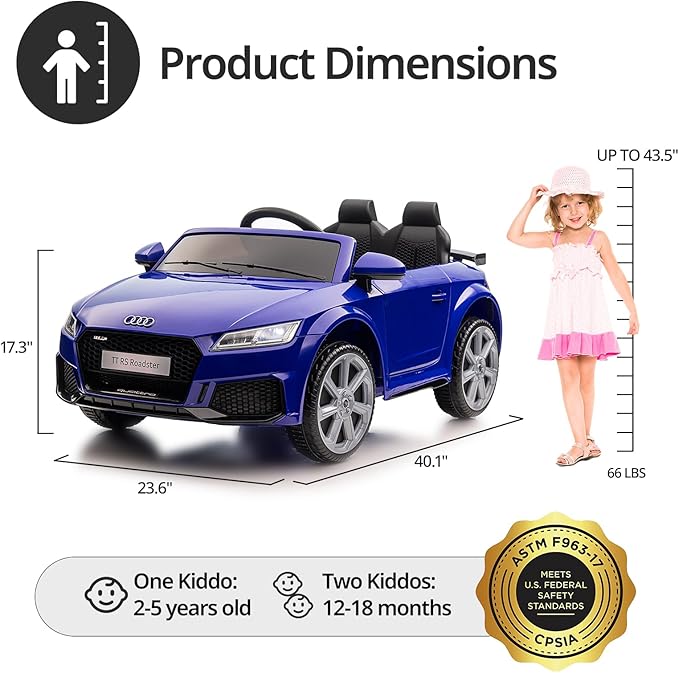 Electric Car for Kids, Licensed Audi 6V Kids Ride on Car Toy for Toddlers with Remote - Dark Blue