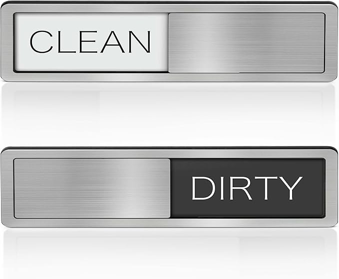 Dishwasher Clean Dirty Sign-Dishwasher Magnet Stainless Steel Clean Dirty Sign for Kitchen Organization Farmhouse Dishwasher Slide Indicator, Optional Adhesive Stickers