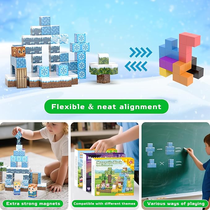 100PCS Magnetic Blocks, Magnet Building Blocks for Kids Age 4-8, Magnetic Cubes Sets for Frozen Princess Castle Build, Magnet Cubes Tiles Toys for Girls Age 3+ Years Old Birthday Gift