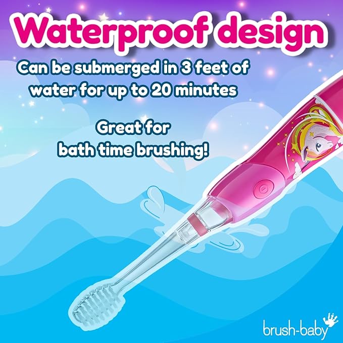 Brush-Baby - KidzSonic Unicorn Kids Electric Toothbrush, Ages 3+ Years - DeepClean Bristles, Suction Base - Fun Design with Flashing Lights - 2 x Replacement Heads & 1 x AAA Battery