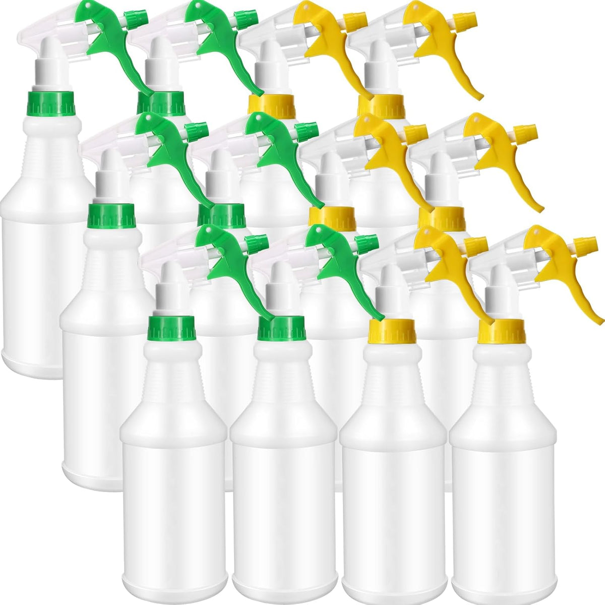 Eccliy 12 Pcs 16 Oz Plastic Spray Bottle, Adjustable Empty Reusable Sprayer for Cleaning, Planting, Water, Bathroom and Kitchen, BBQ, Commercial and Residential(Green, Yellow,Original)
