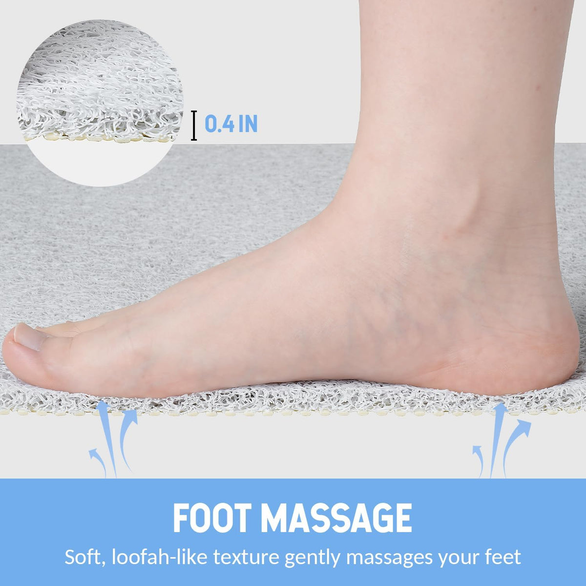 Non-Slip Bathtub Mat, Anti Slip Shower Mat, Fast Drying Bathtub Mats, Foot Scrubber Mat, Anti Slip Mat for Tub, Floor, Bathroom, Kitchen, Home, Hotel (White 32"×17")