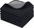 KinHwa Kitchen Washcloths for Dishes Absorbent Microfiber Dish Cloths Quick Dry Dish Rags with Poly Scour Scrub Side Ideal for Kitchen Cleaning (Black-B, 12inchx12inch 6 Pack)