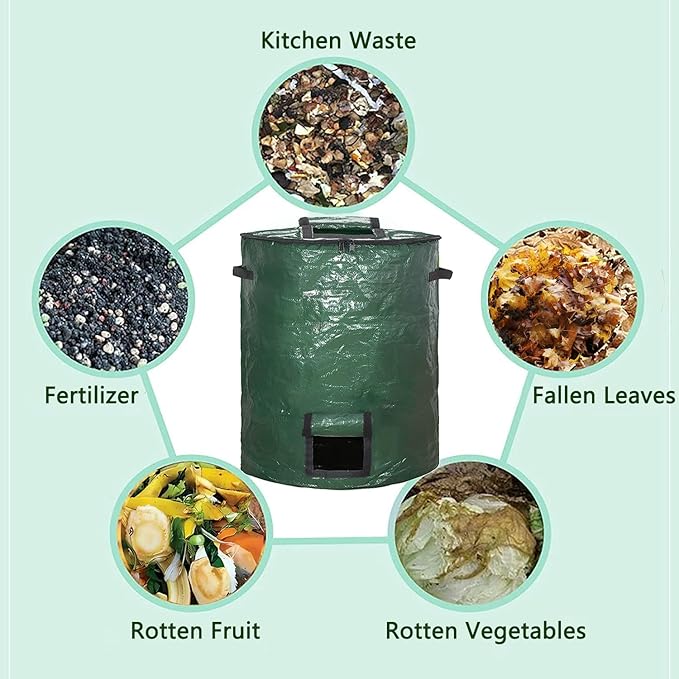 Large Compost Bin Bags,Garden Compost Bin Bags 80 Gallon(300L) Outdoor Foldable Garden Yard Garbage Cans Leaf Bag (Green 2pcs)