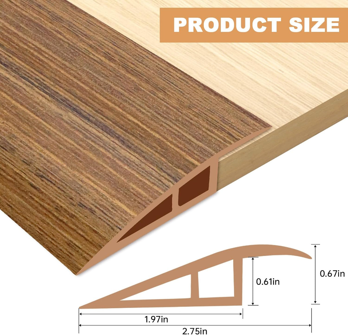 Vinyl Door Threshold Flooring Transition Strip Self Adhesive Carpet Edging Strip for Laminate Doorway Edge Threshold from 2/5" to 3/5" (Light Brown Wood Grain, 3.3 Ft)