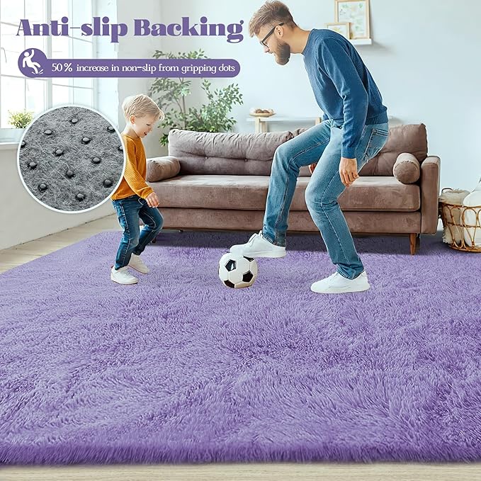 2x6 Runner Rug for Bedroom: Fluffy Shag Soft Washable Rugs Small Fuzzy Plush Indoor Carpet for Hallway Bedside Dorm Kids Girls Boys Room (Purple, 2'x6')