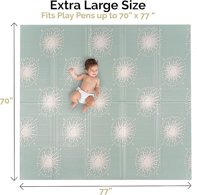 JumpOff Jo - Extra Large Waterproof Foam Padded Play Mat for Infants, Babies, Toddlers, Play Pens & Tummy Time, Foldable Activity Mat, 77 x 70 x 0.6 inches
