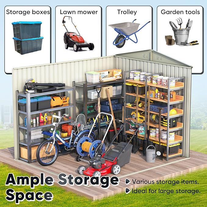 Quictent 8X6 FT Outdoor Metal Storage Shed, Easy Assemble, Lockable Tool Shed Waterproof Shed for Garden, Backyard, Lawn and Patio Scene with Combination Lock,Dark Gray(7.6X6.3 FT Base,No Floor)