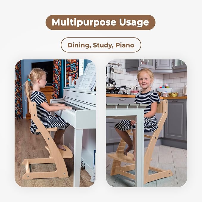 FORNEL Scandinavian Wooden High Chair | The Adjustable Grow-with-Me Chair, A Smart Alternative to Stokke | Perfect for Modern, Minimalist Kitchens (Natural & White)