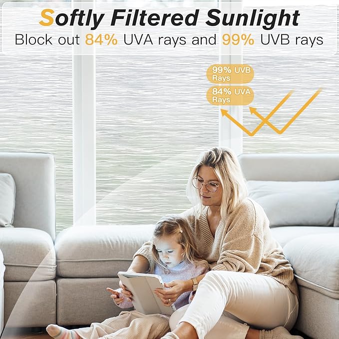 Haton Window Privacy Film, Frosted Glass Privacy Window Clings, Sun Blocking Frosting Opaque Coverings, Static Cling Removable Decorative Stickers for Home Door, Non-Adhesive 35.4" x 78.7"