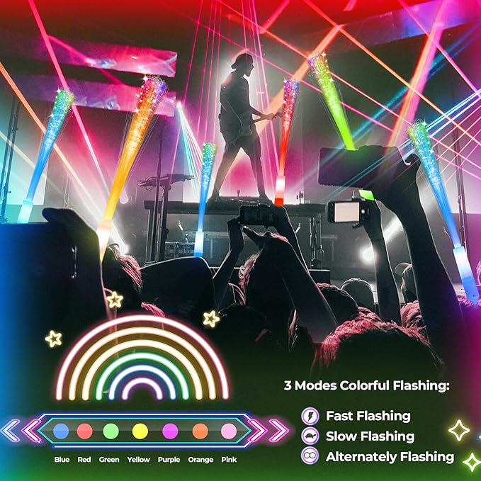 28 PCS Glow Fiber Wands Sticks, Halloween Glow Sticks, LED Light Wands, Glow in The Dark Party Supplies, Fiber Optic Wands, LED Flashing Sticks, Fiber Optic Light Wand Stick for Party