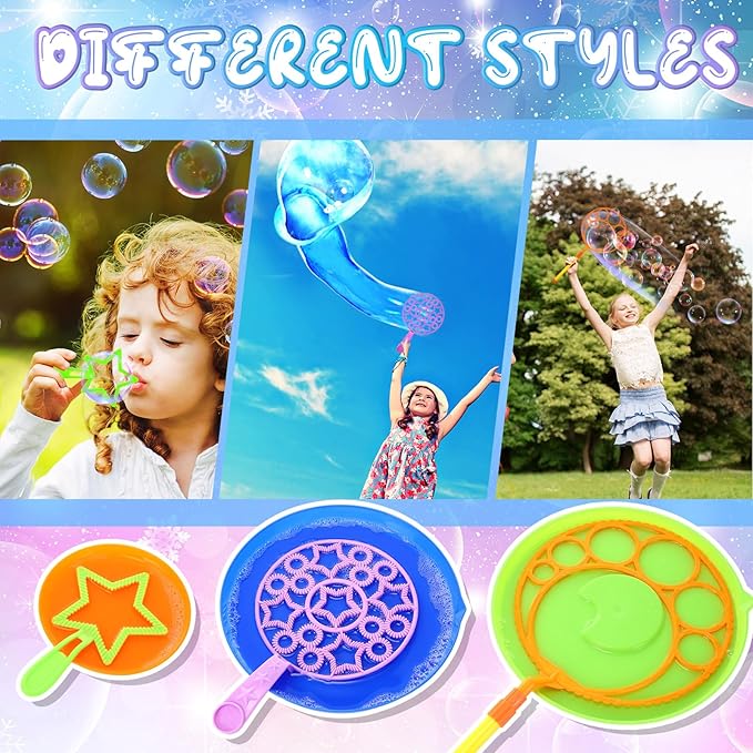 Lenwen 16 Pcs Giant Bubble Wands Kit Big Maker Toy Large Gigantic Bubble Wands with Refill and Tray for Summer School Birthday Outdoor Playtime Fun Activity Party Favors(Assorted)