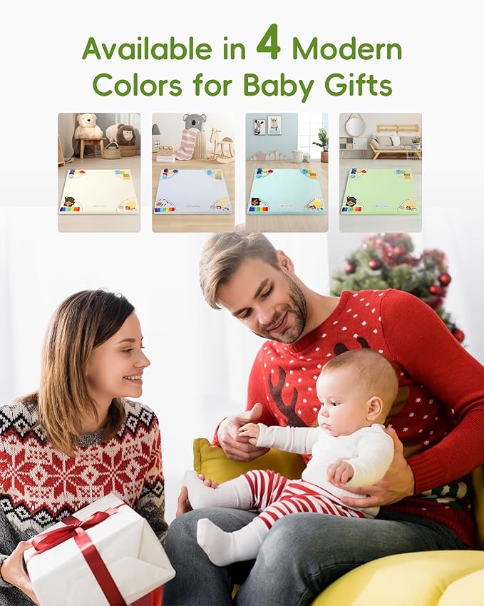 Baby Play Mat, Unique Crawling Mats with 4 Sensory Development Zones for Motor Skills, 50''x50'' Playpen Mats with Non-Slip Cushioned that Fits Nicely Into Any Playroom, Beige